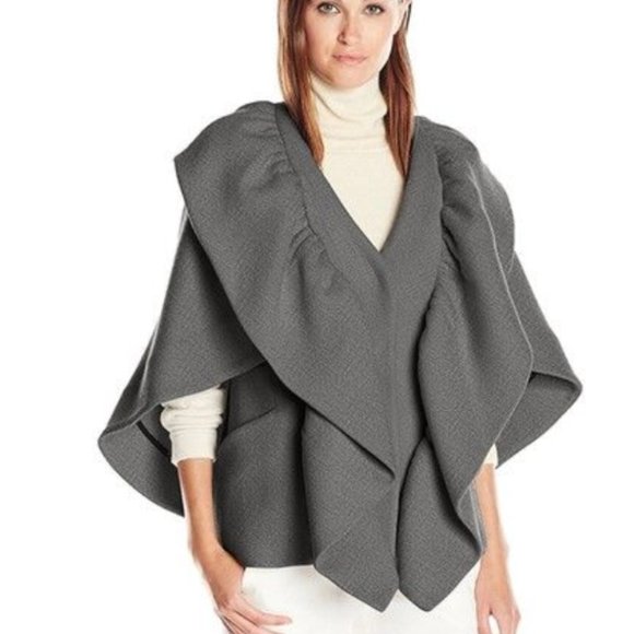 Milly Statement Double-Face Wool-Blend Cape Jacket, Charcoal Size P (XS) - Picture 9 of 9